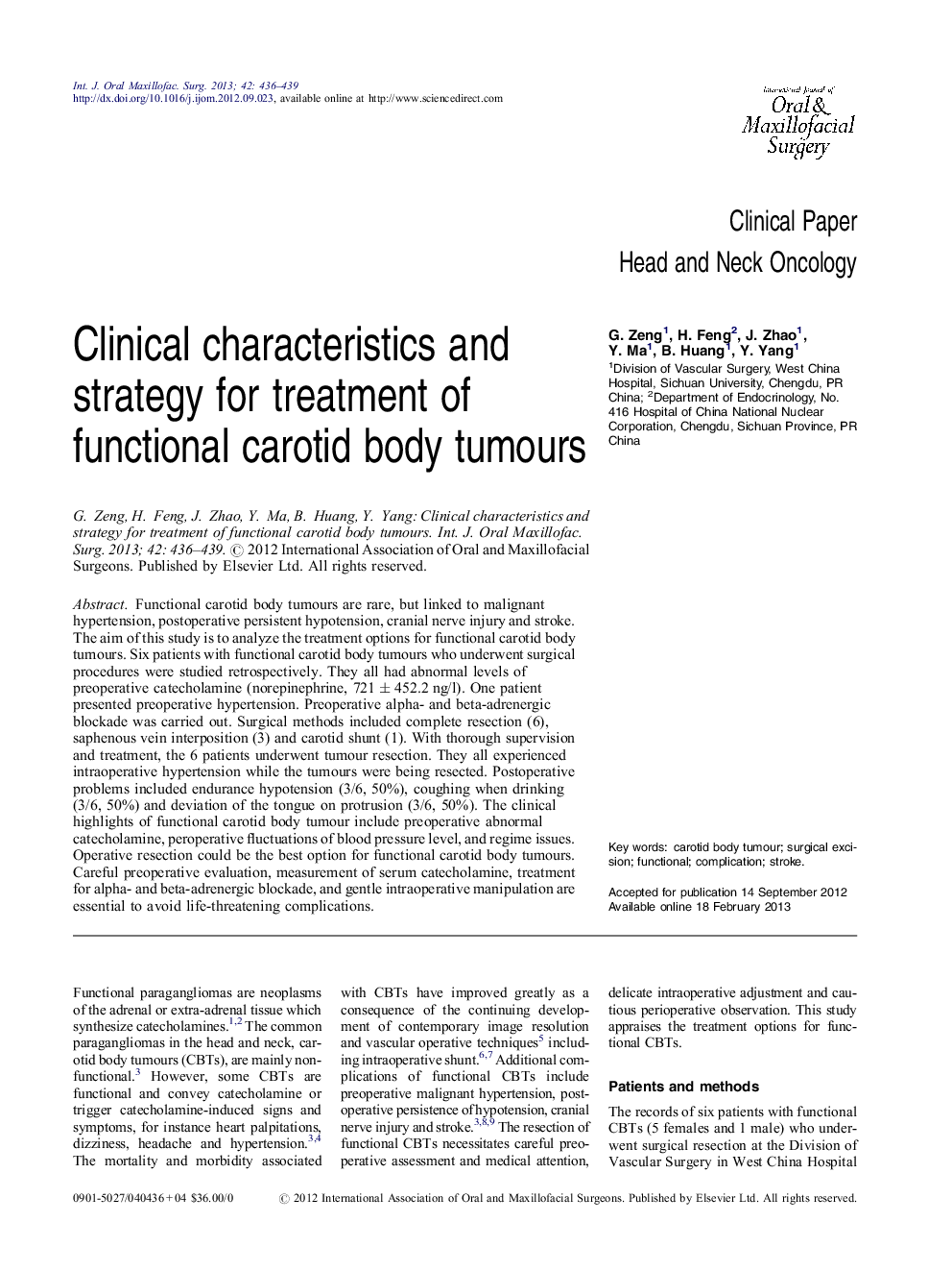 Clinical characteristics and strategy for treatment of functional carotid body tumours
