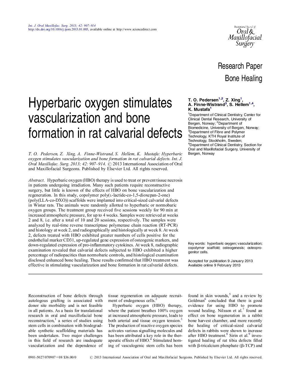 Hyperbaric oxygen stimulates vascularization and bone formation in rat calvarial defects