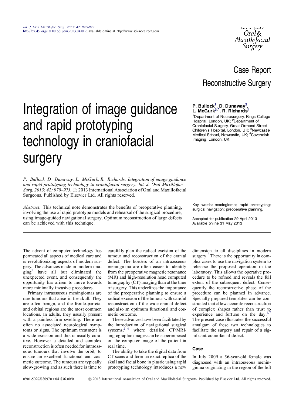 Integration of image guidance and rapid prototyping technology in craniofacial surgery