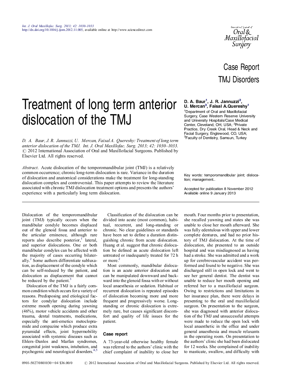 Treatment of long term anterior dislocation of the TMJ