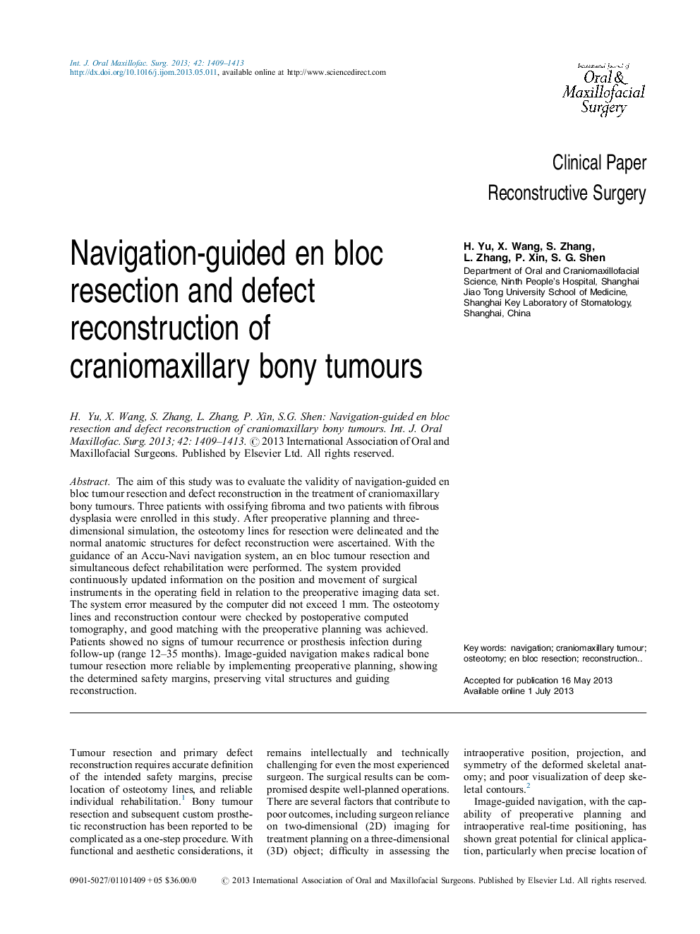 Navigation-guided en bloc resection and defect reconstruction of craniomaxillary bony tumours