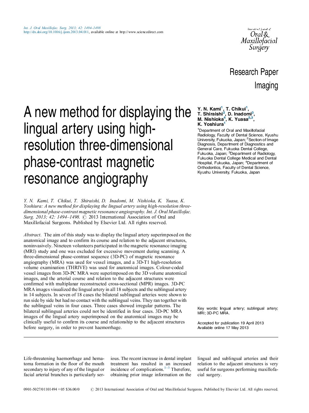 A new method for displaying the lingual artery using high-resolution three-dimensional phase-contrast magnetic resonance angiography