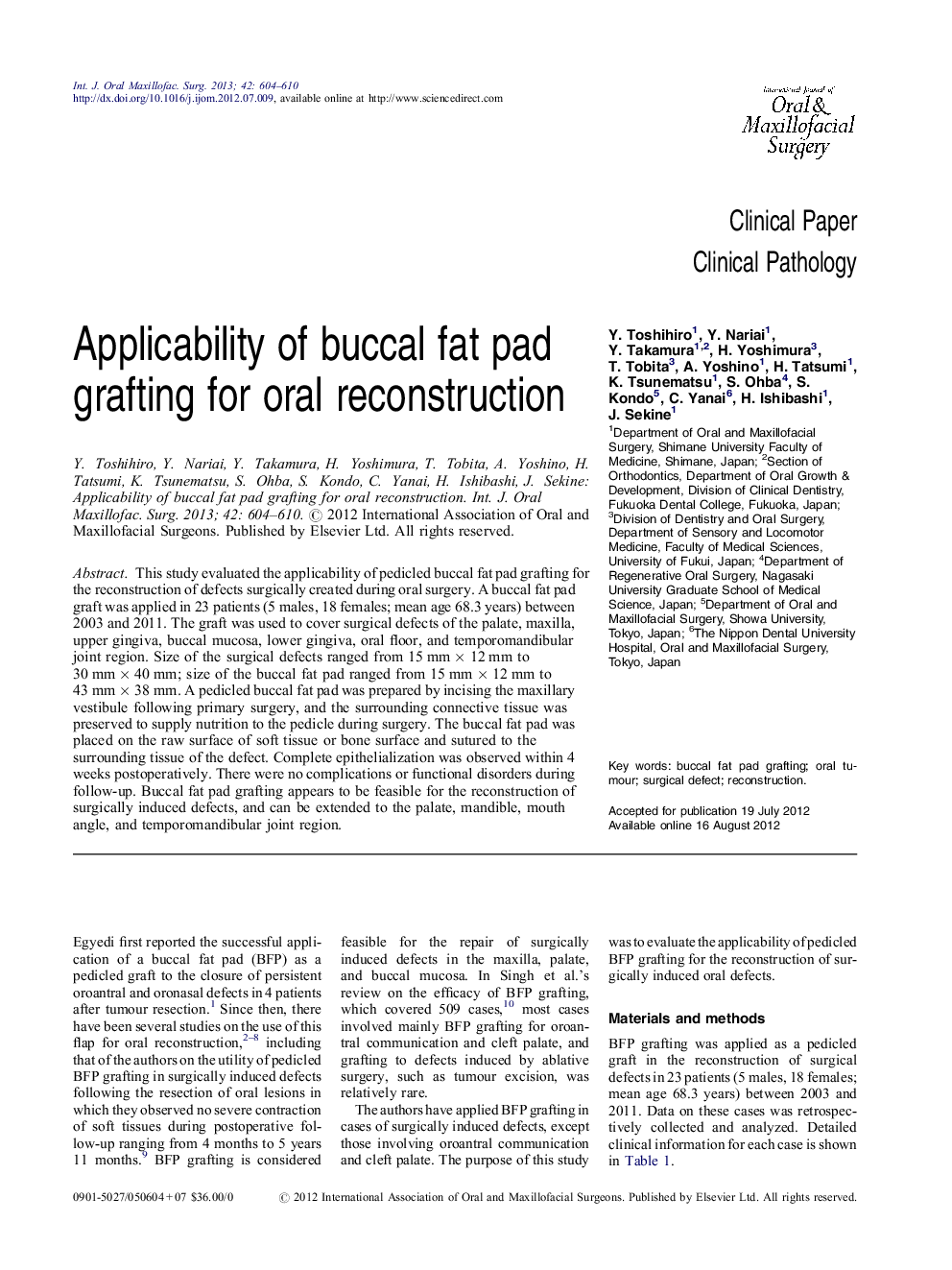 Applicability of buccal fat pad grafting for oral reconstruction