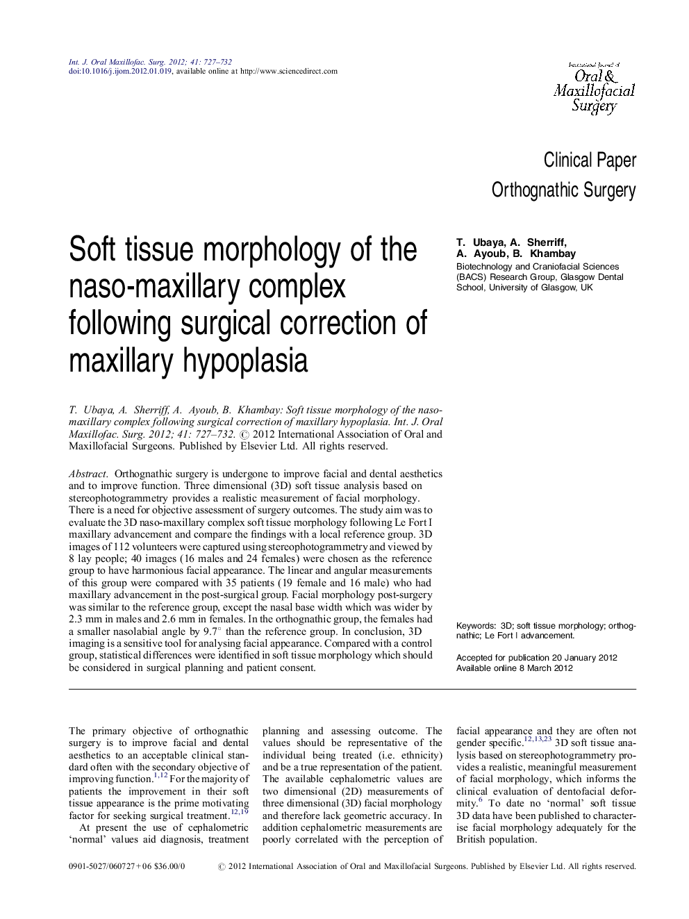 Soft tissue morphology of the naso-maxillary complex following surgical correction of maxillary hypoplasia