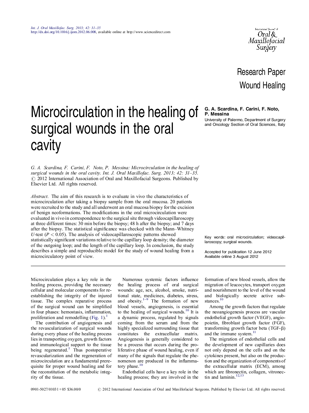 Microcirculation in the healing of surgical wounds in the oral cavity