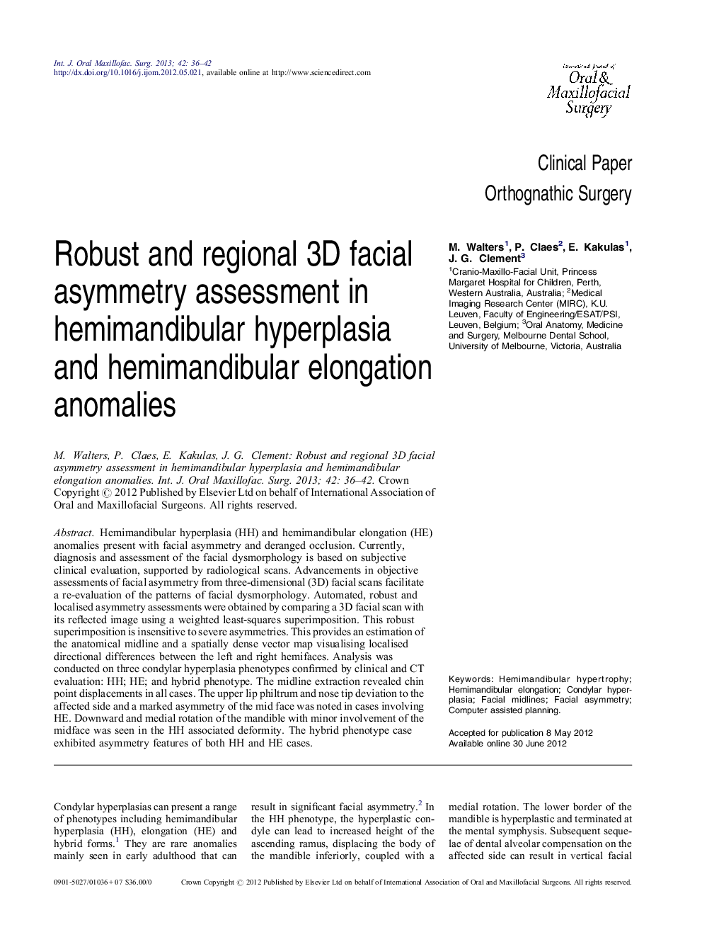 Robust and regional 3D facial asymmetry assessment in hemimandibular hyperplasia and hemimandibular elongation anomalies