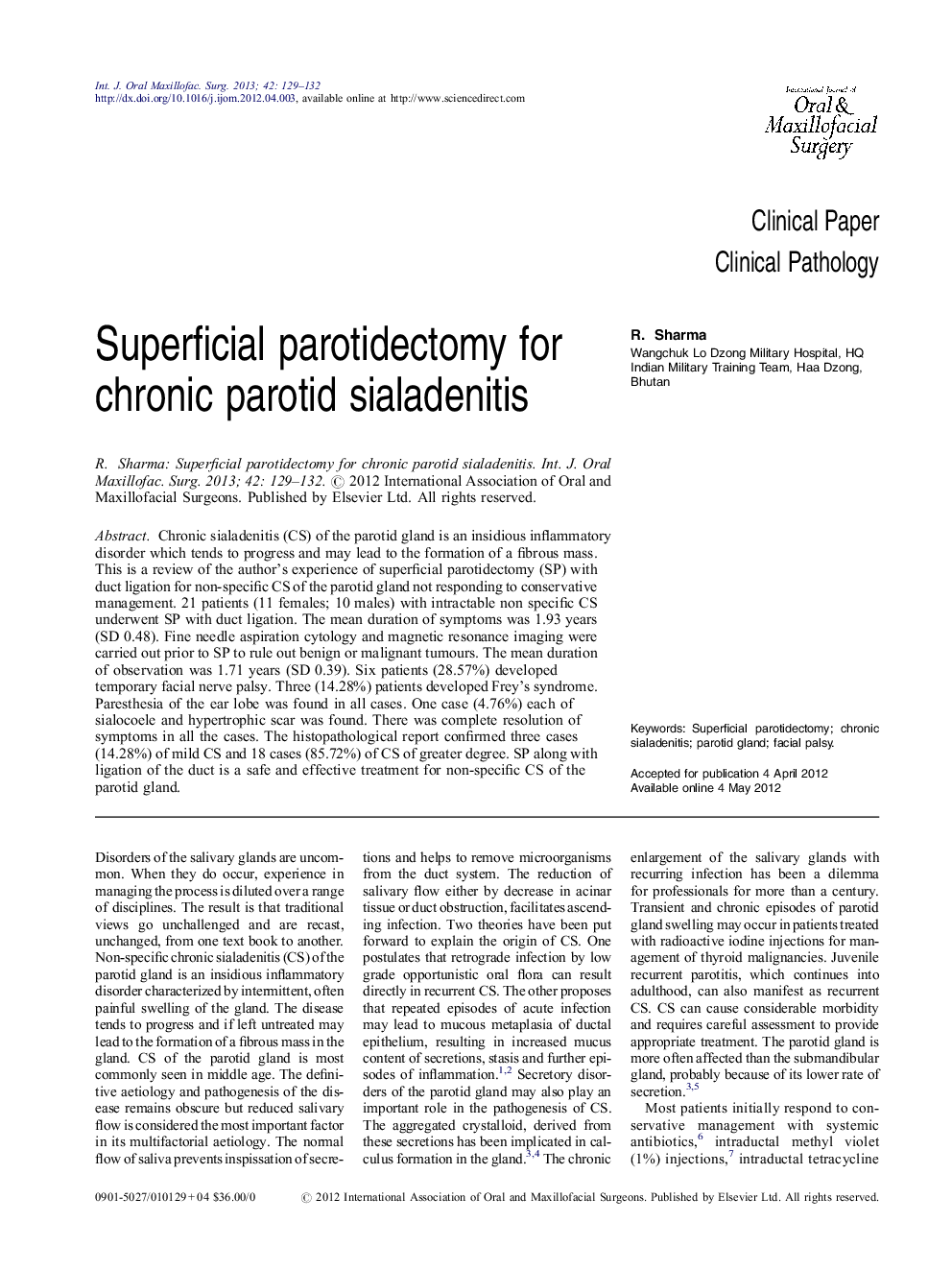 Superficial parotidectomy for chronic parotid sialadenitis