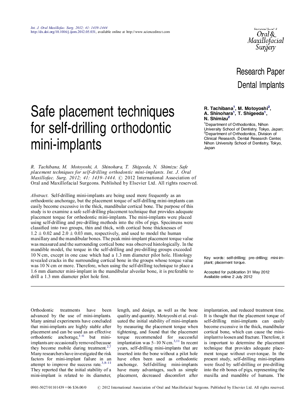 Safe placement techniques for self-drilling orthodontic mini-implants