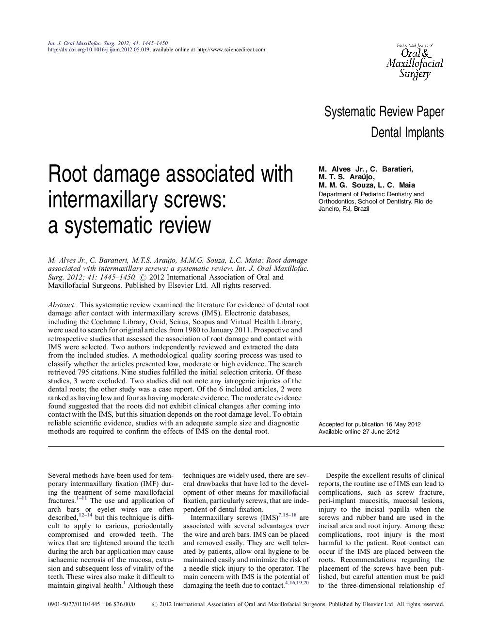 Root damage associated with intermaxillary screws: a systematic review