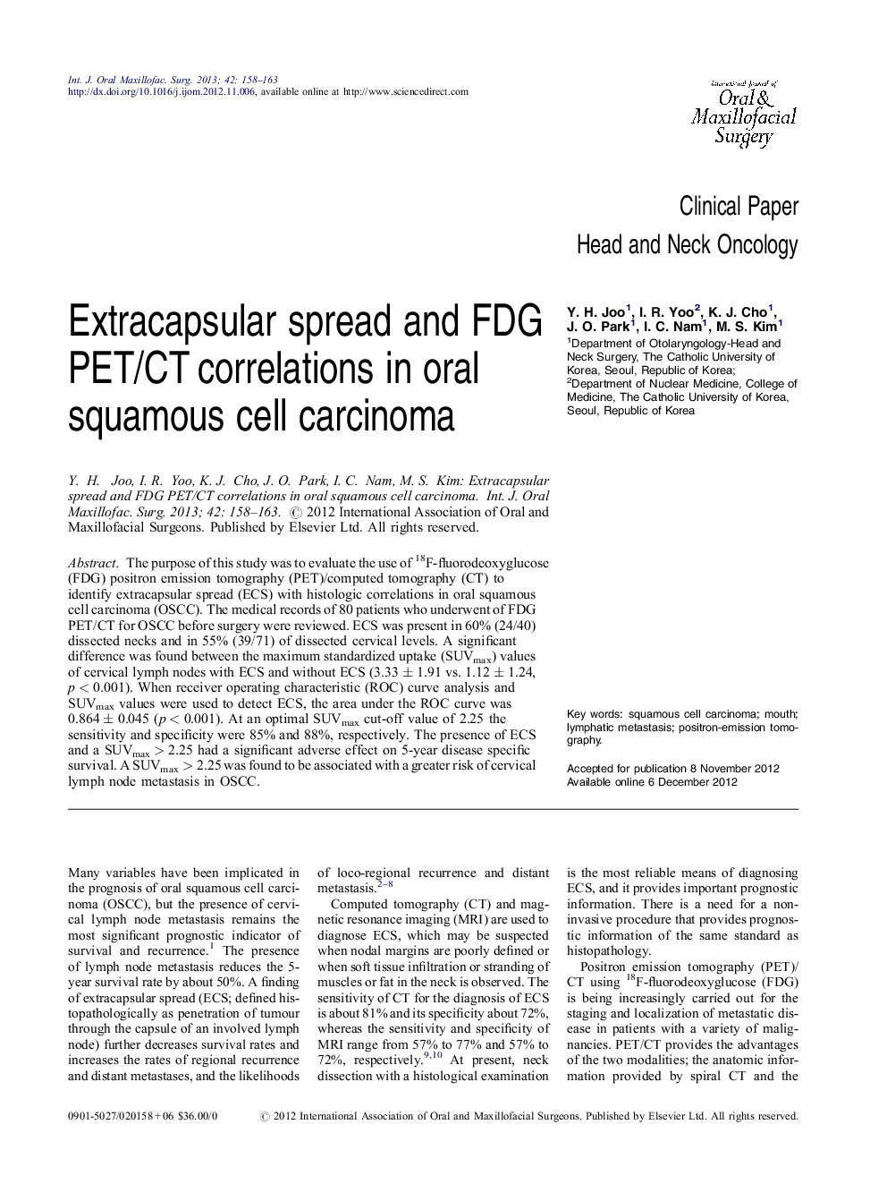 Extracapsular spread and FDG PET/CT correlations in oral squamous cell carcinoma