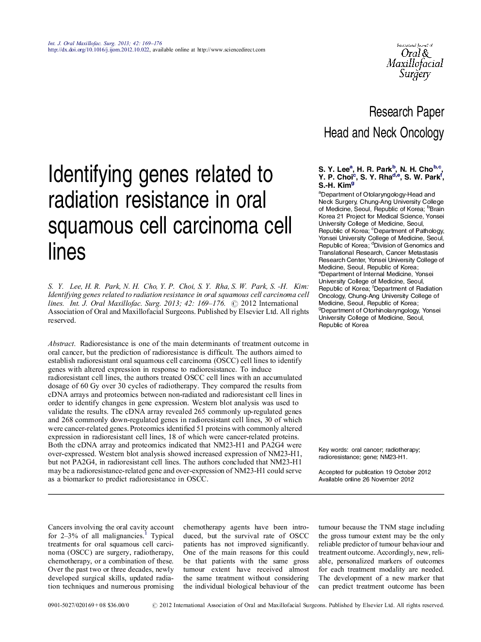 Identifying genes related to radiation resistance in oral squamous cell carcinoma cell lines