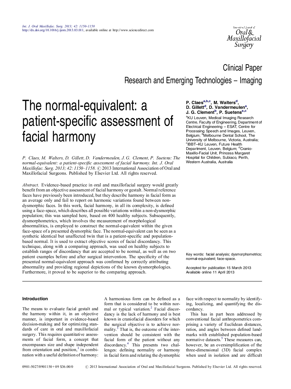 The normal-equivalent: a patient-specific assessment of facial harmony