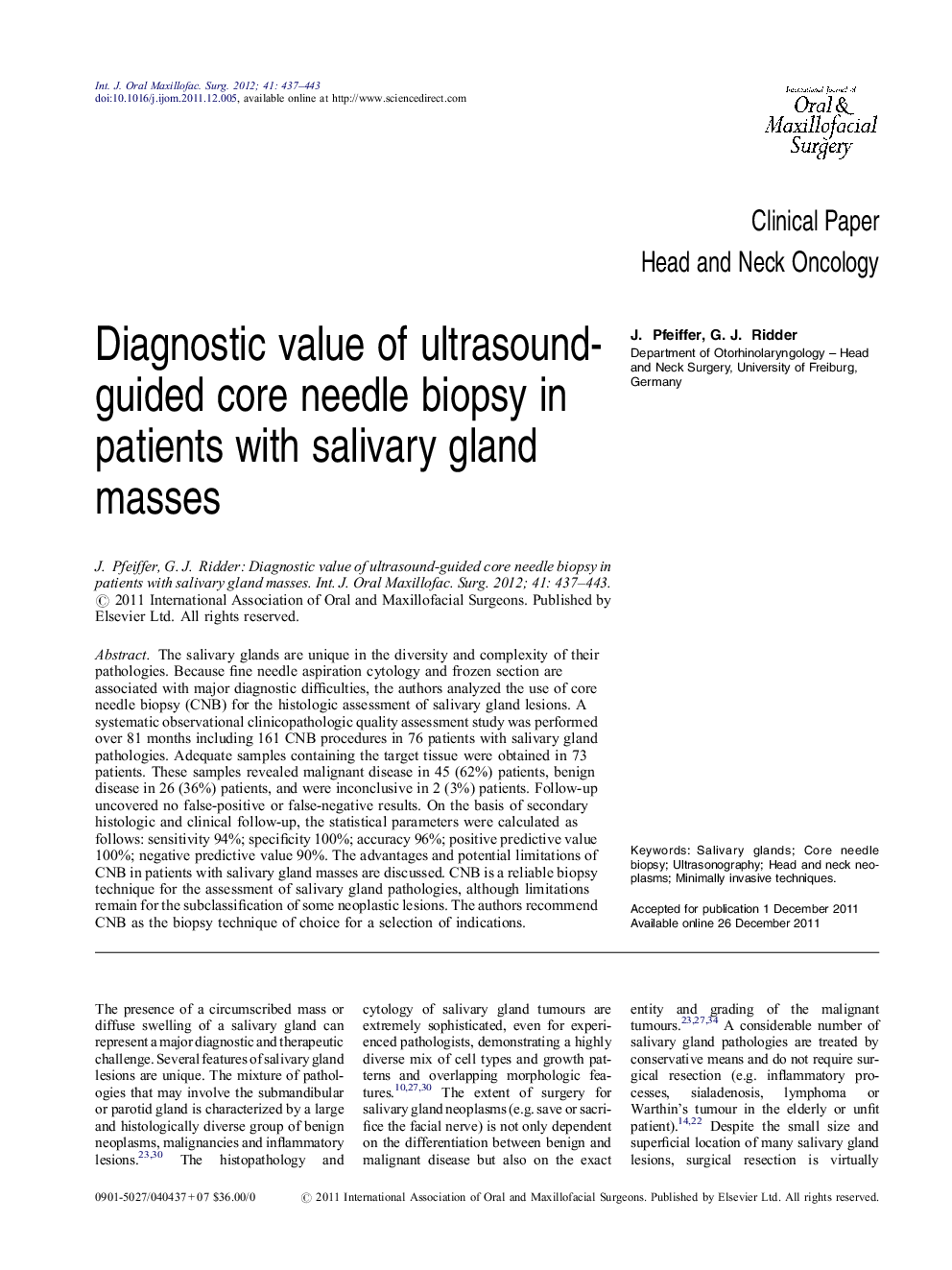 Diagnostic value of ultrasound-guided core needle biopsy in patients with salivary gland masses