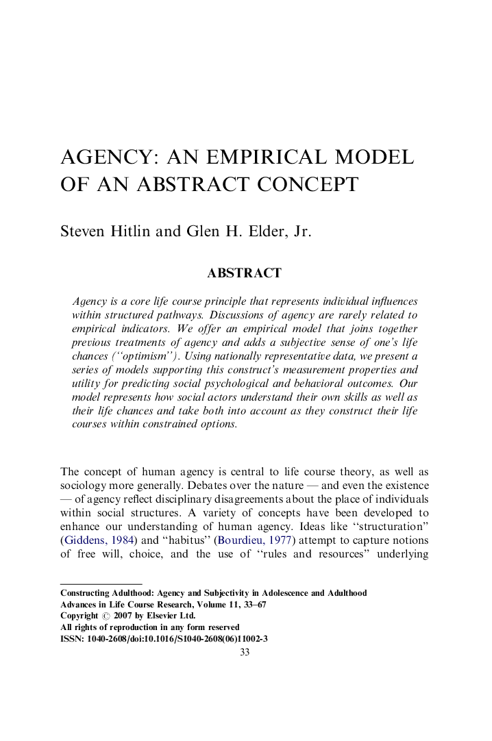 Agency: An Empirical Model of an Abstract Concept