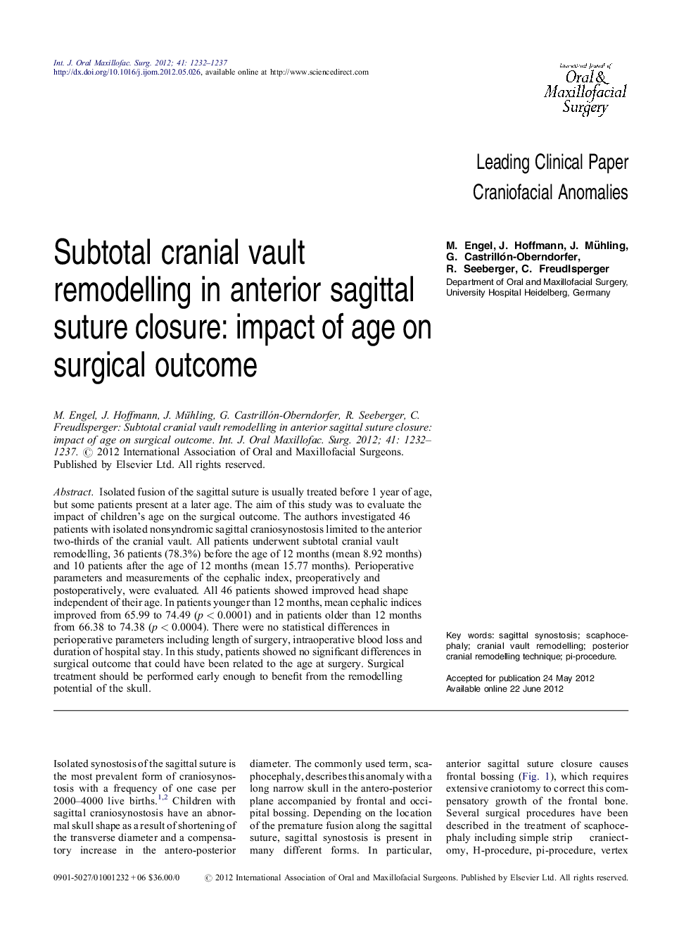 Subtotal cranial vault remodelling in anterior sagittal suture closure: impact of age on surgical outcome