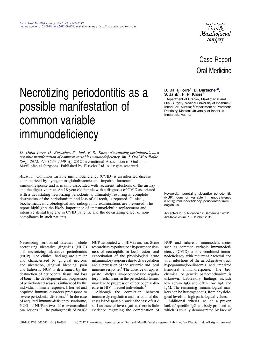 Necrotizing periodontitis as a possible manifestation of common variable immunodeficiency