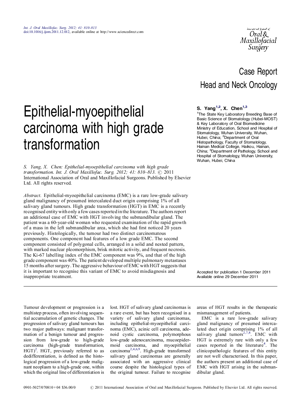 Epithelial-myoepithelial carcinoma with high grade transformation