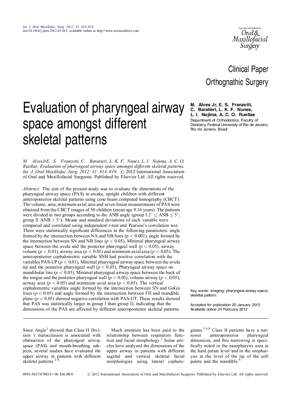 Evaluation of pharyngeal airway space amongst different skeletal patterns