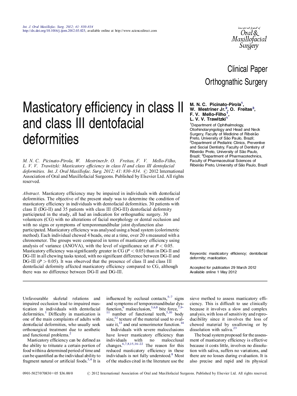 Masticatory efficiency in class II and class III dentofacial deformities