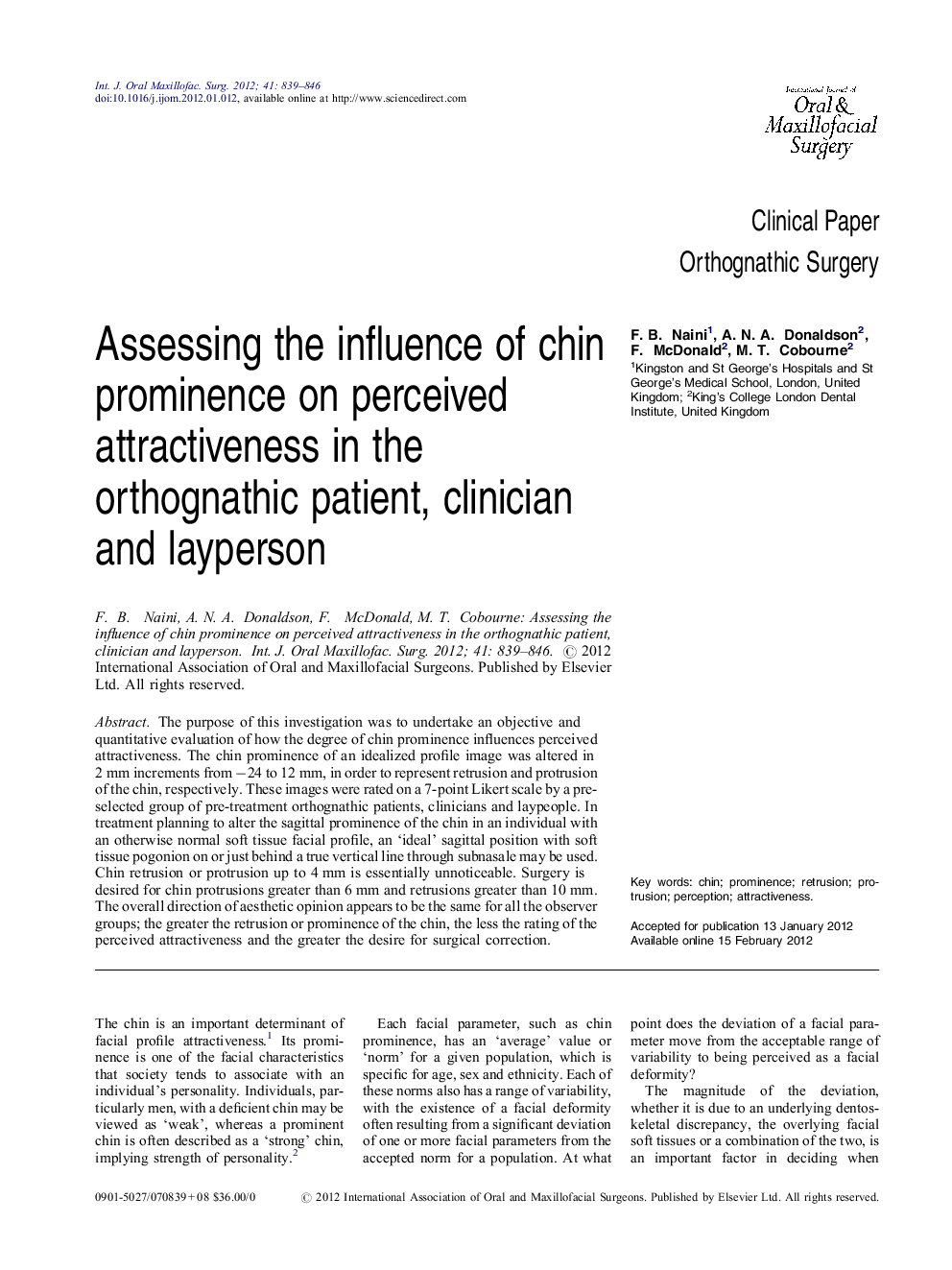 Assessing the influence of chin prominence on perceived attractiveness in the orthognathic patient, clinician and layperson