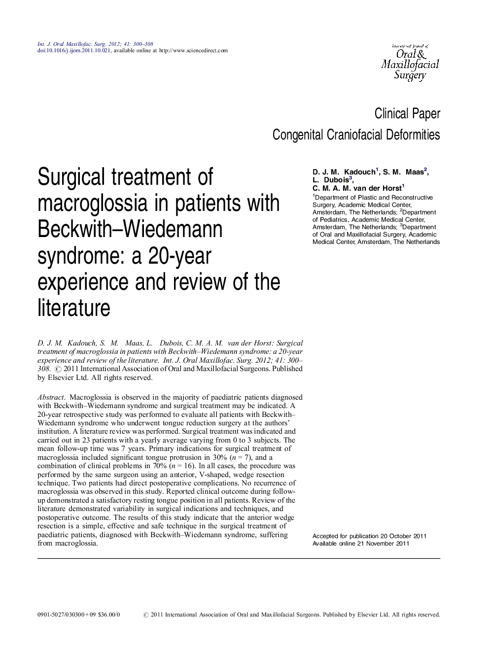 Surgical treatment of macroglossia in patients with Beckwith–Wiedemann syndrome: a 20-year experience and review of the literature