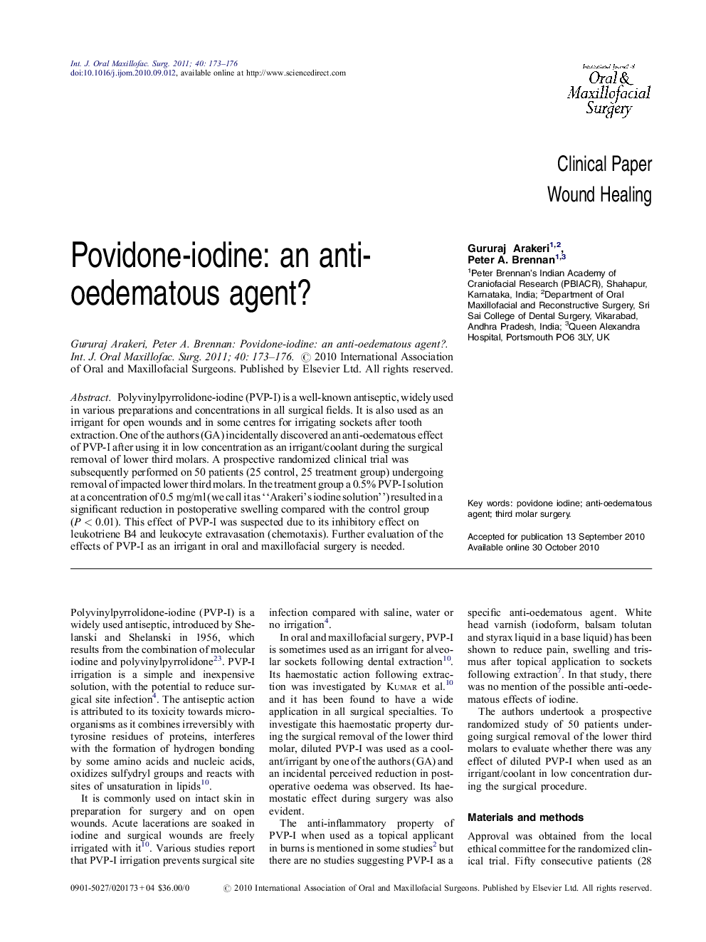 Povidone-iodine: an anti-oedematous agent?