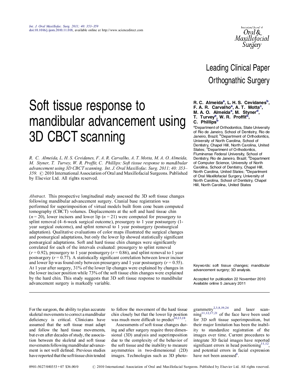 Soft tissue response to mandibular advancement using 3D CBCT scanning