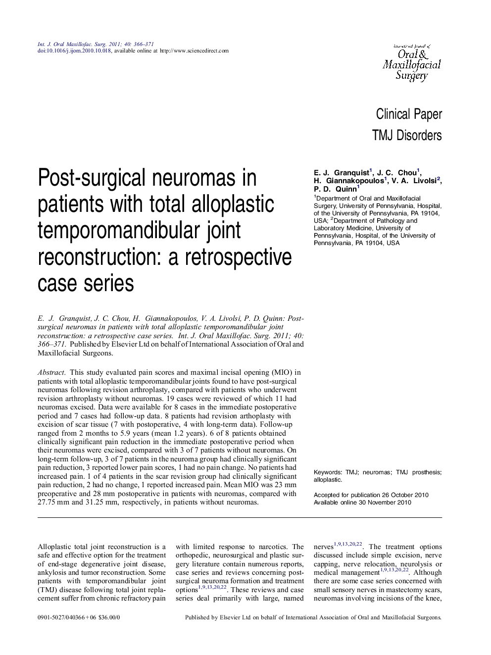 Post-surgical neuromas in patients with total alloplastic temporomandibular joint reconstruction: a retrospective case series