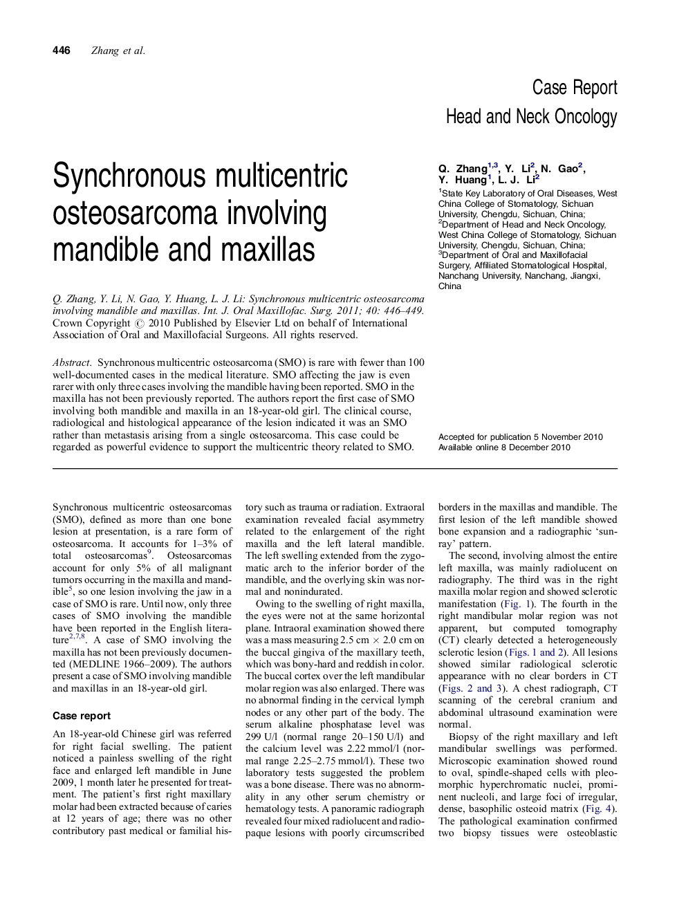 Synchronous multicentric osteosarcoma involving mandible and maxillas