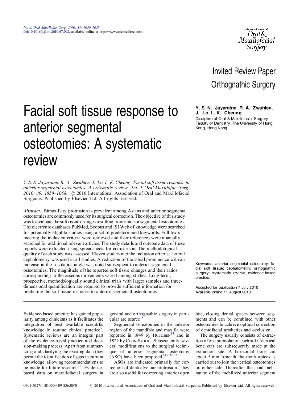 Facial soft tissue response to anterior segmental osteotomies: A systematic review