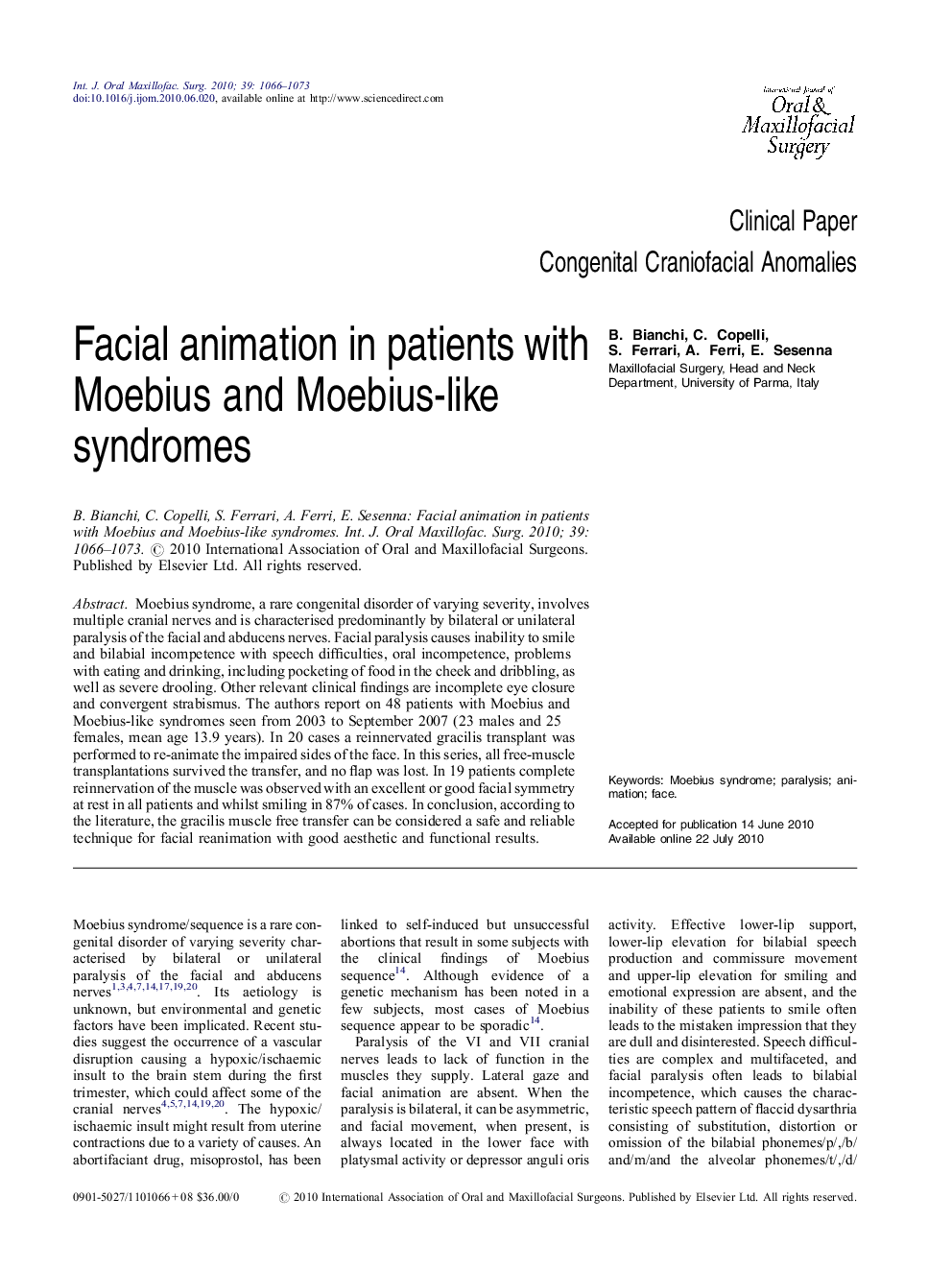 Facial animation in patients with Moebius and Moebius-like syndromes