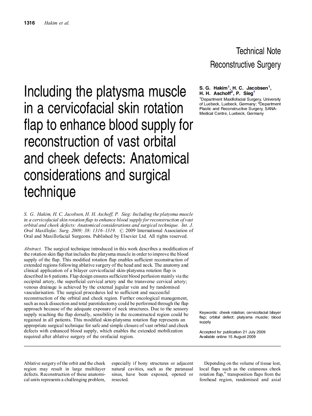 Including the platysma muscle in a cervicofacial skin rotation flap to enhance blood supply for reconstruction of vast orbital and cheek defects: Anatomical considerations and surgical technique