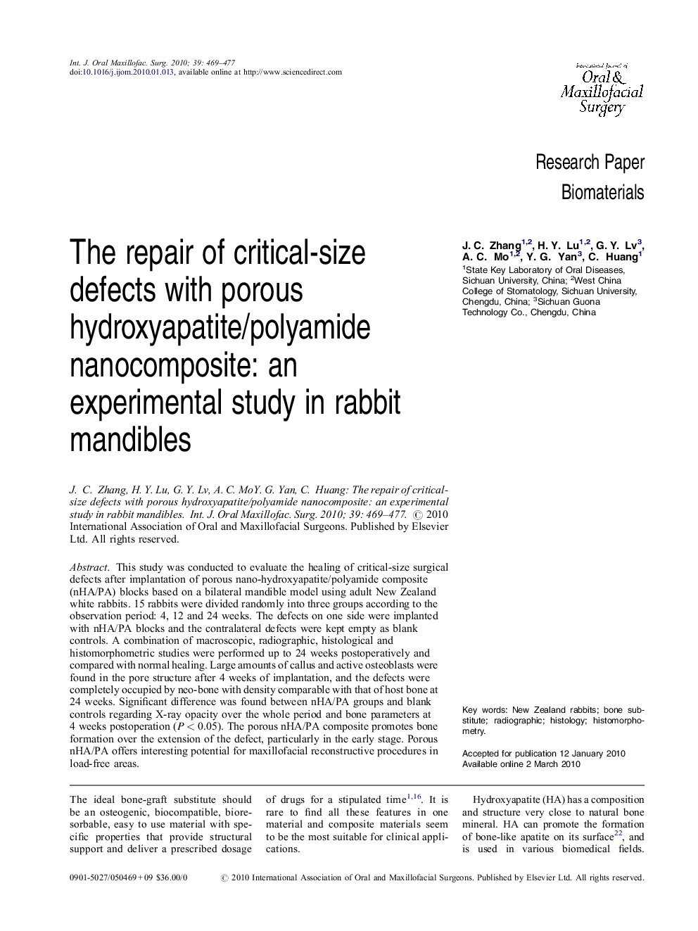 The repair of critical-size defects with porous hydroxyapatite/polyamide nanocomposite: an experimental study in rabbit mandibles