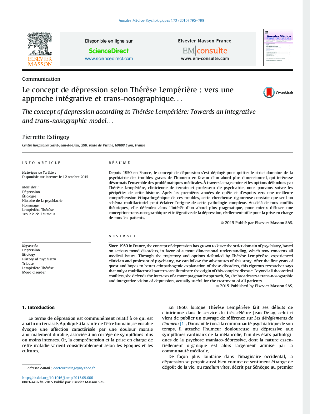Le concept de dépression selon Thérèse Lempérière : vers une approche intégrative et trans-nosographique…