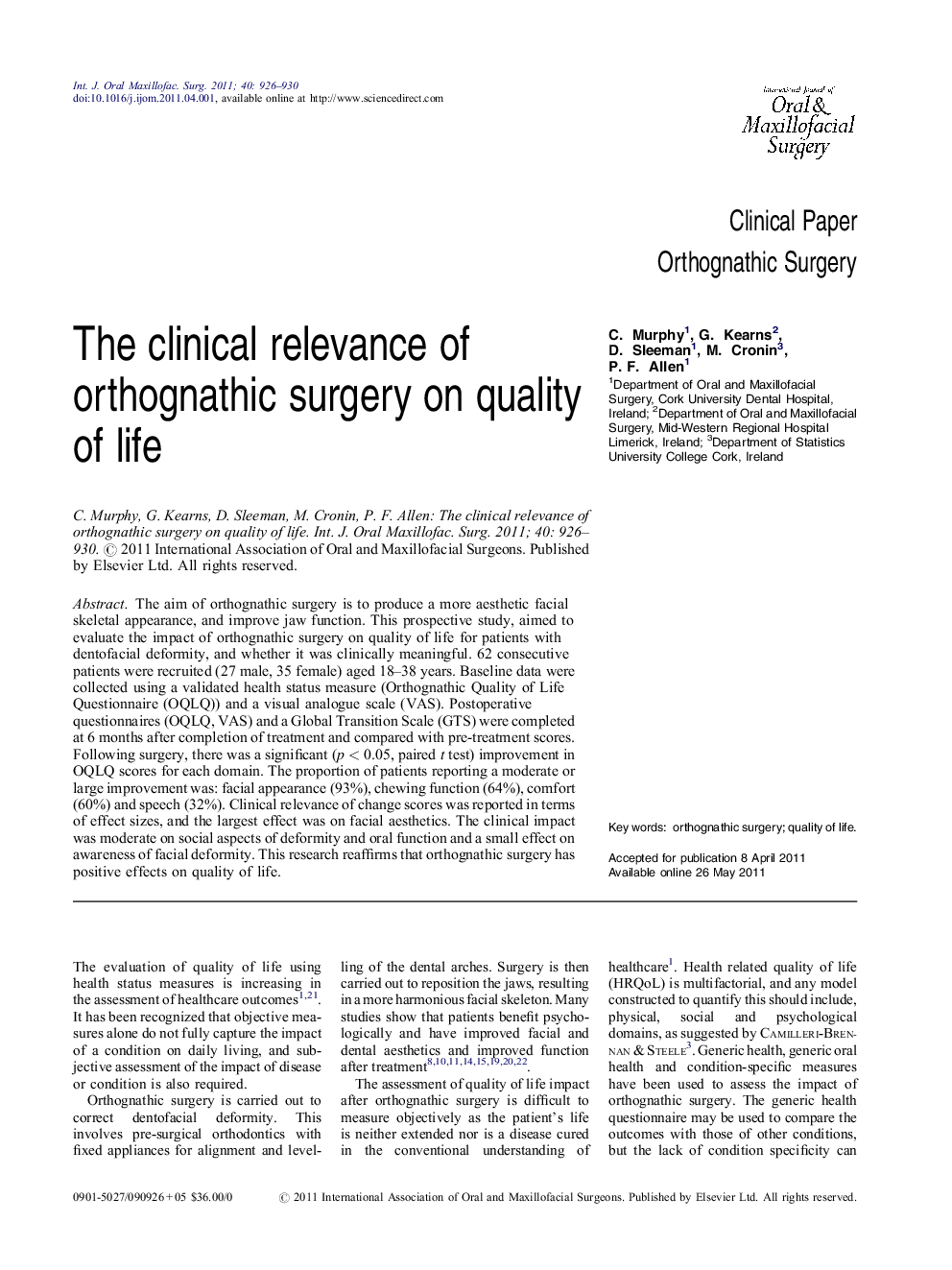 The clinical relevance of orthognathic surgery on quality of life