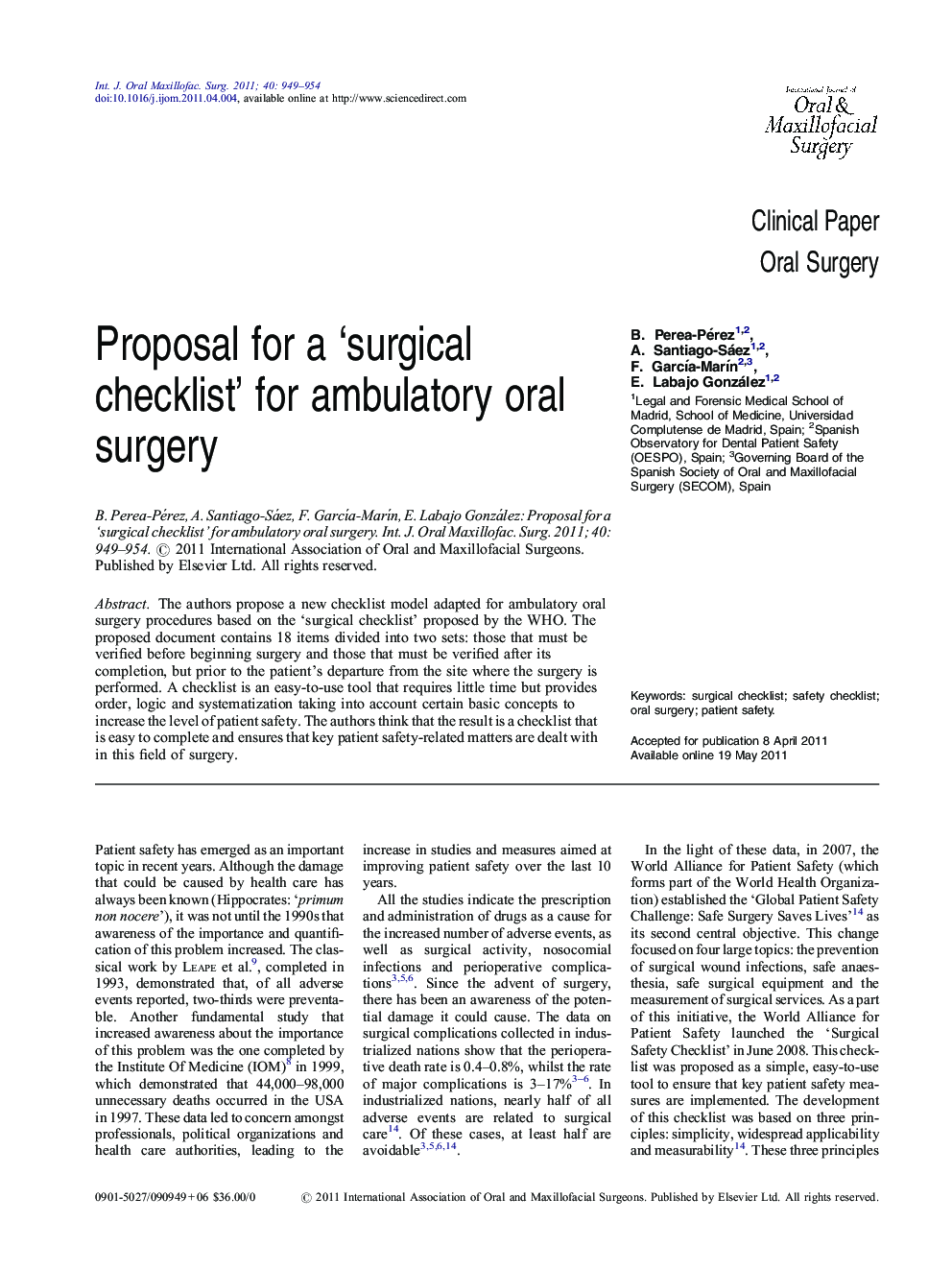 Proposal for a 'surgical checklist' for ambulatory oral surgery