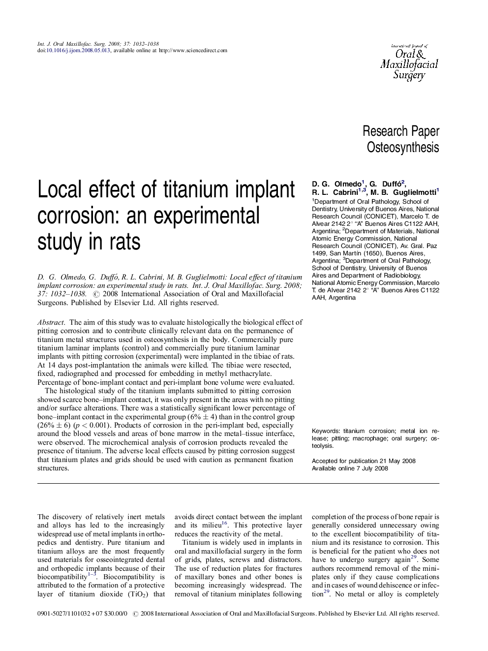 Local effect of titanium implant corrosion: an experimental study in rats