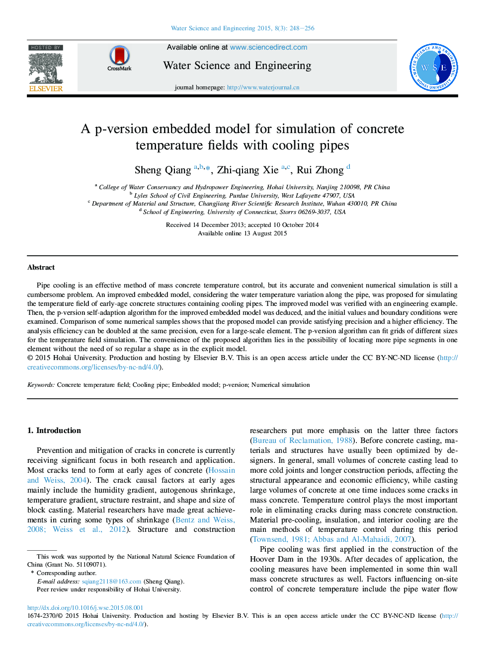 A p-version embedded model for simulation of concrete temperature fields with cooling pipes 