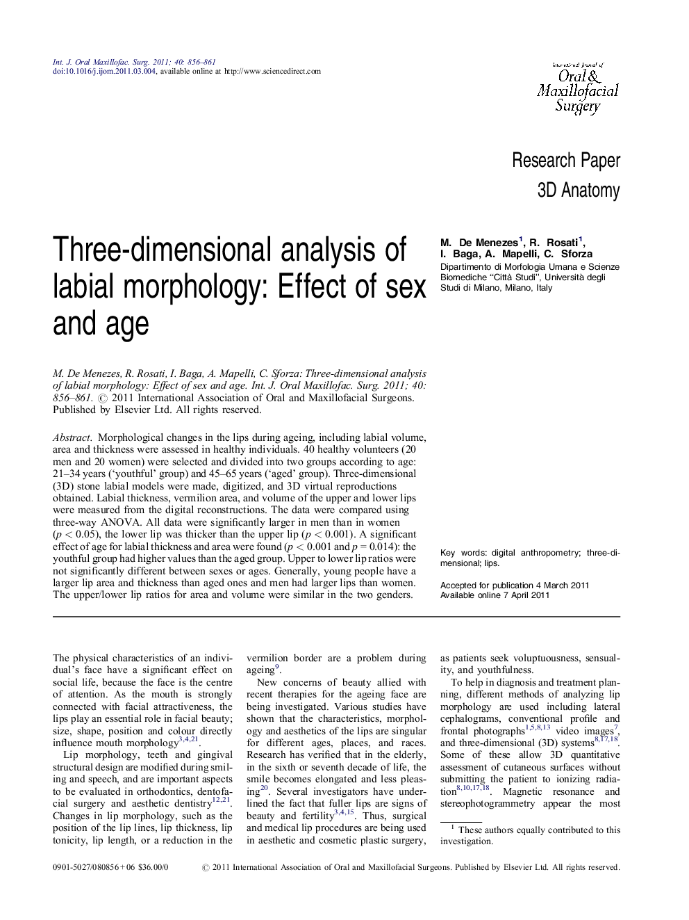 Three-dimensional analysis of labial morphology: Effect of sex and age