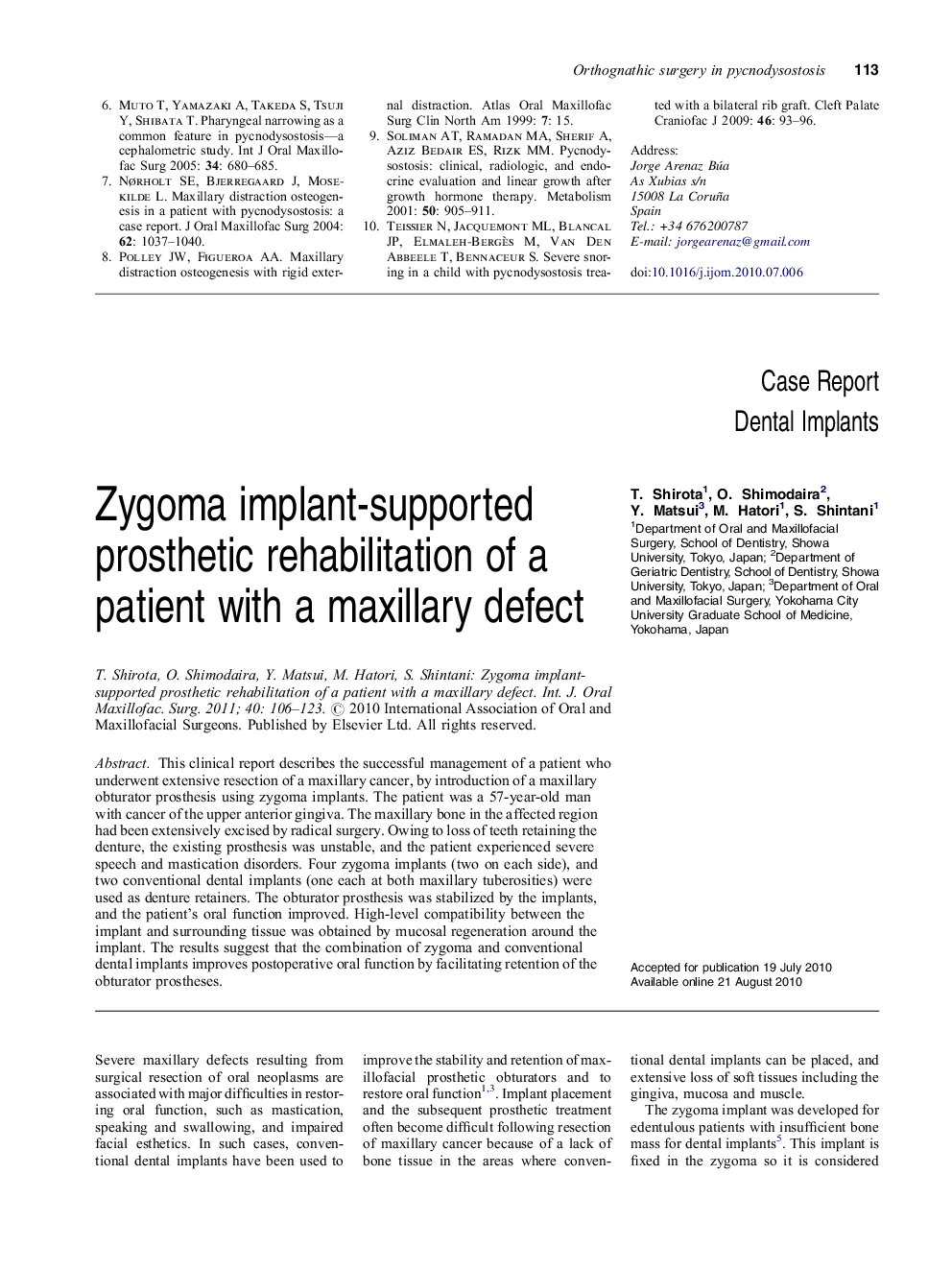 Zygoma implant-supported prosthetic rehabilitation of a patient with a maxillary defect