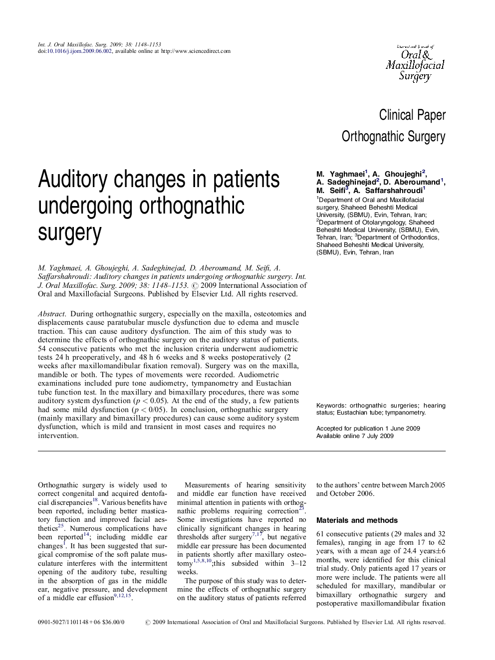 Auditory changes in patients undergoing orthognathic surgery