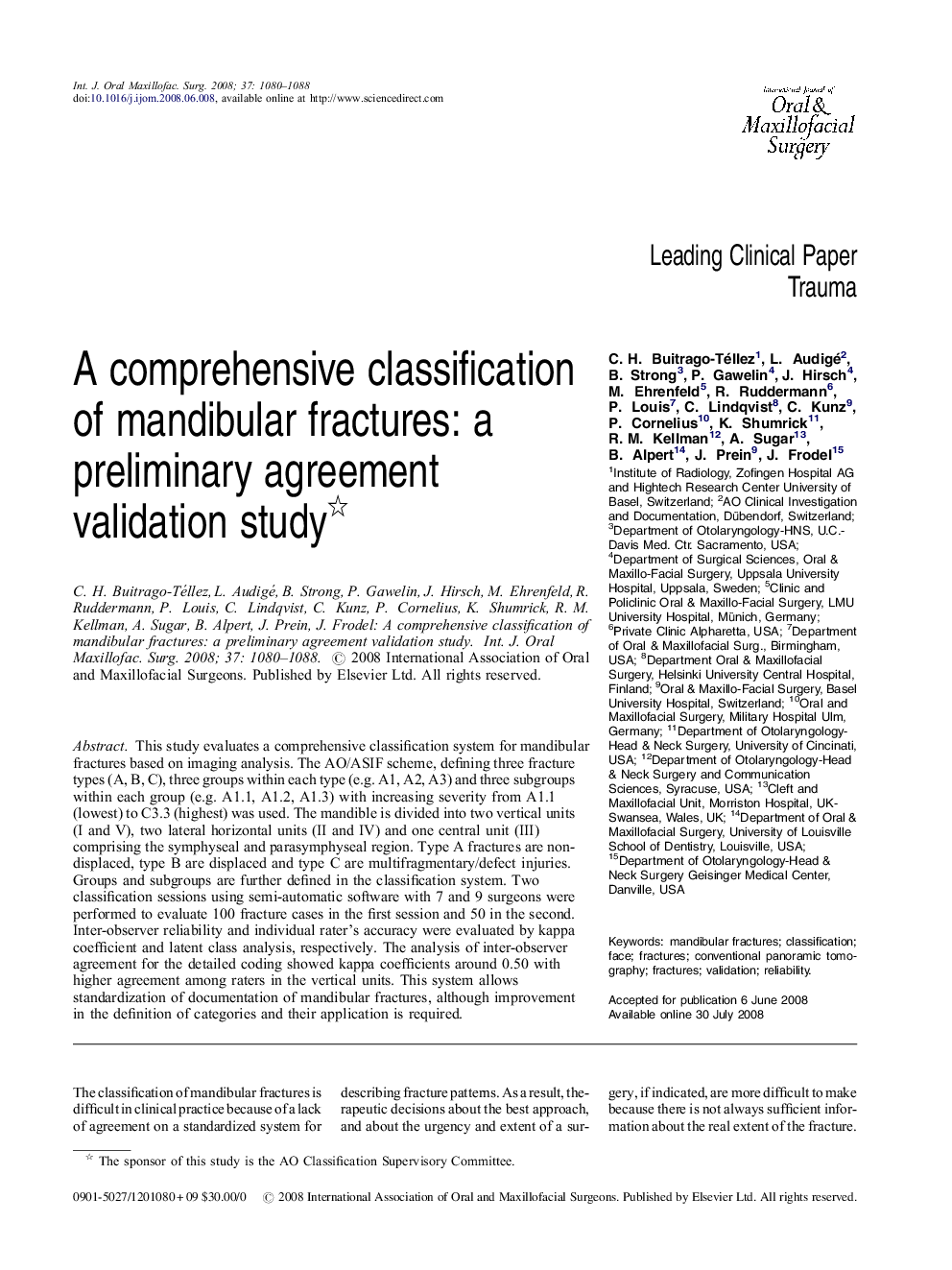 A comprehensive classification of mandibular fractures: a preliminary agreement validation study 