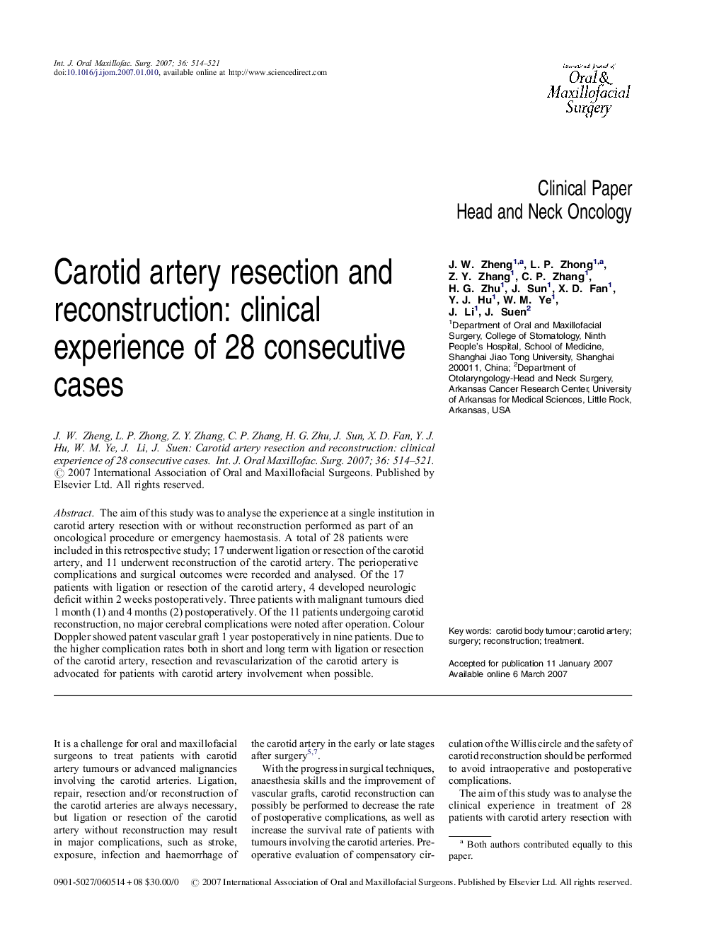 Carotid artery resection and reconstruction: clinical experience of 28 consecutive cases