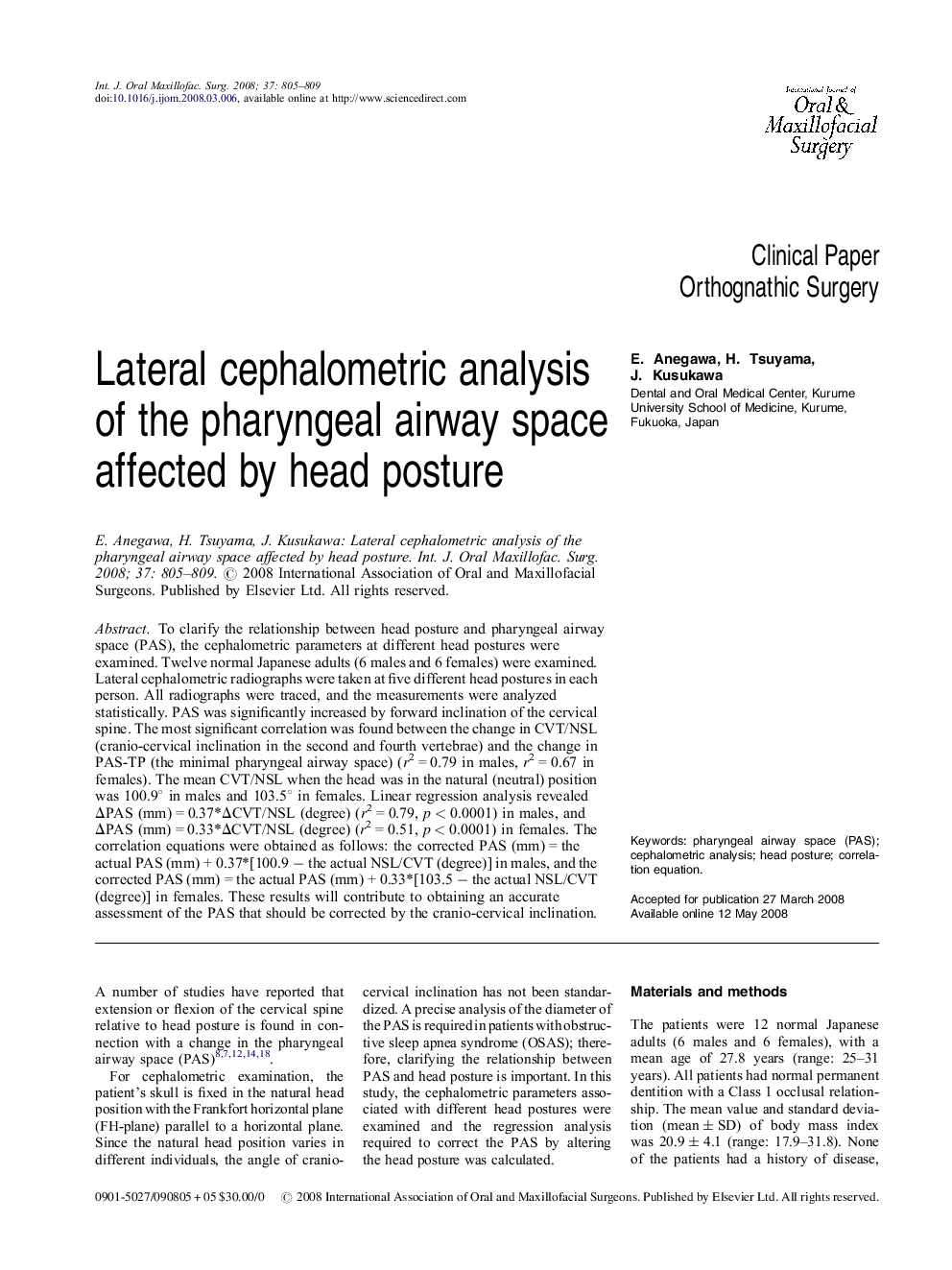 Lateral cephalometric analysis of the pharyngeal airway space affected by head posture