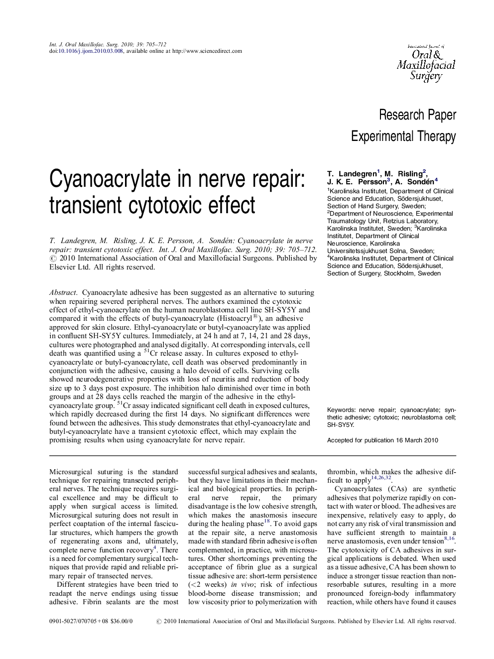 Cyanoacrylate in nerve repair: transient cytotoxic effect