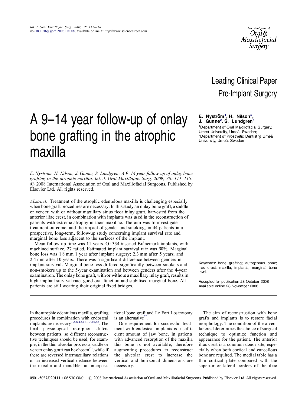 A 9–14 year follow-up of onlay bone grafting in the atrophic maxilla