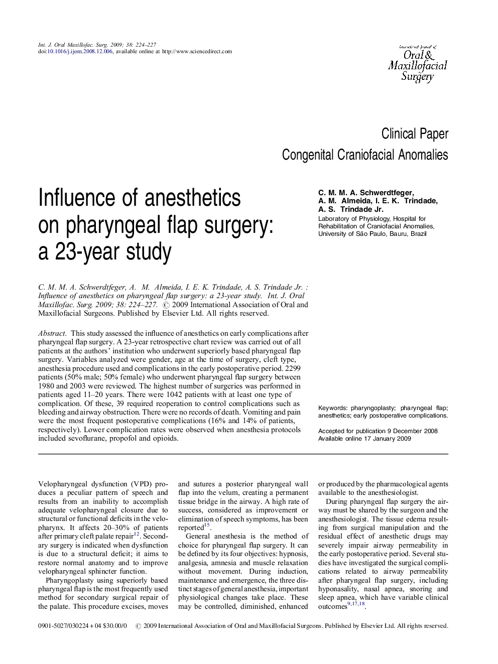 Influence of anesthetics on pharyngeal flap surgery: a 23-year study