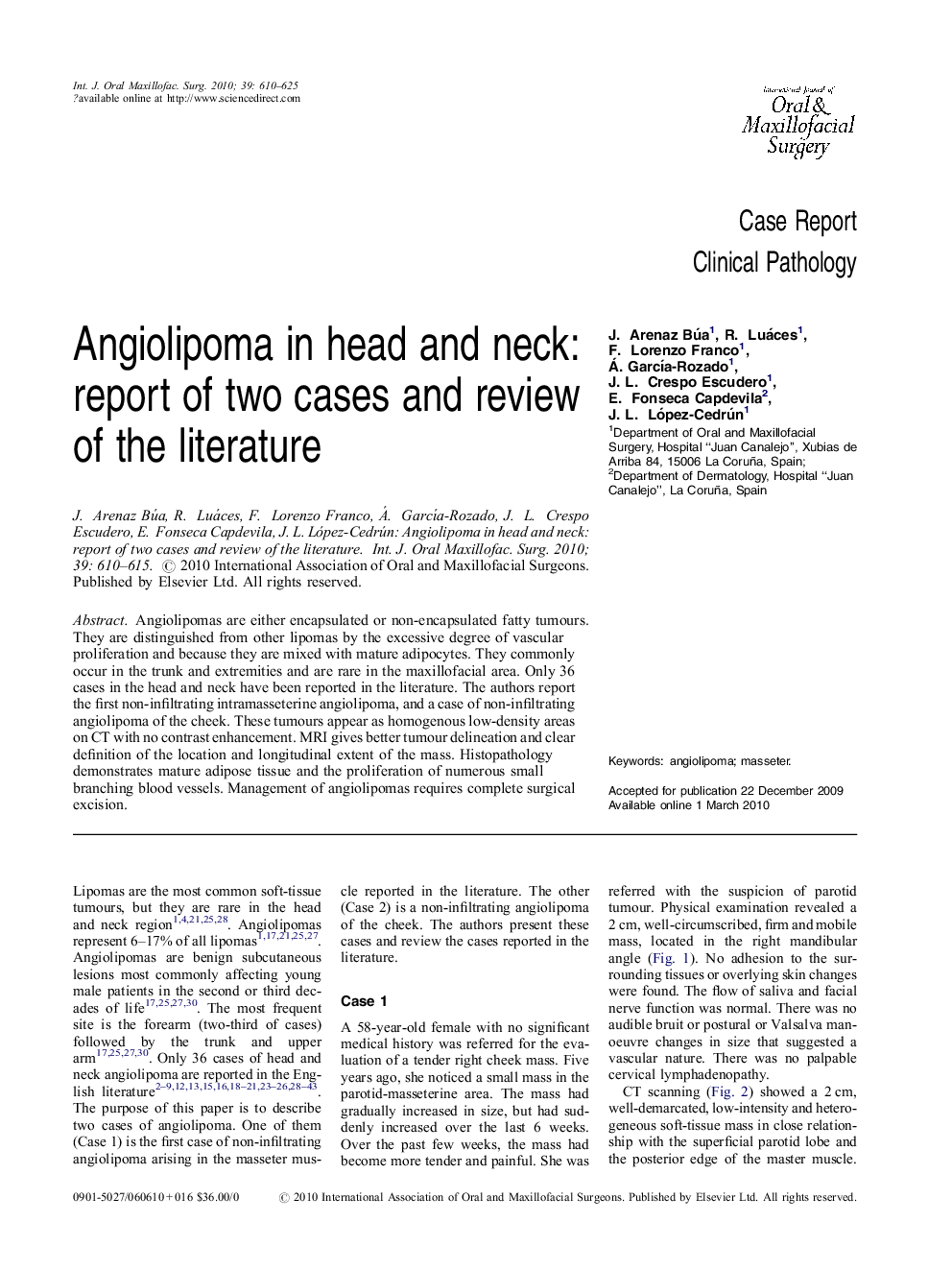 Angiolipoma in head and neck: report of two cases and review of the literature