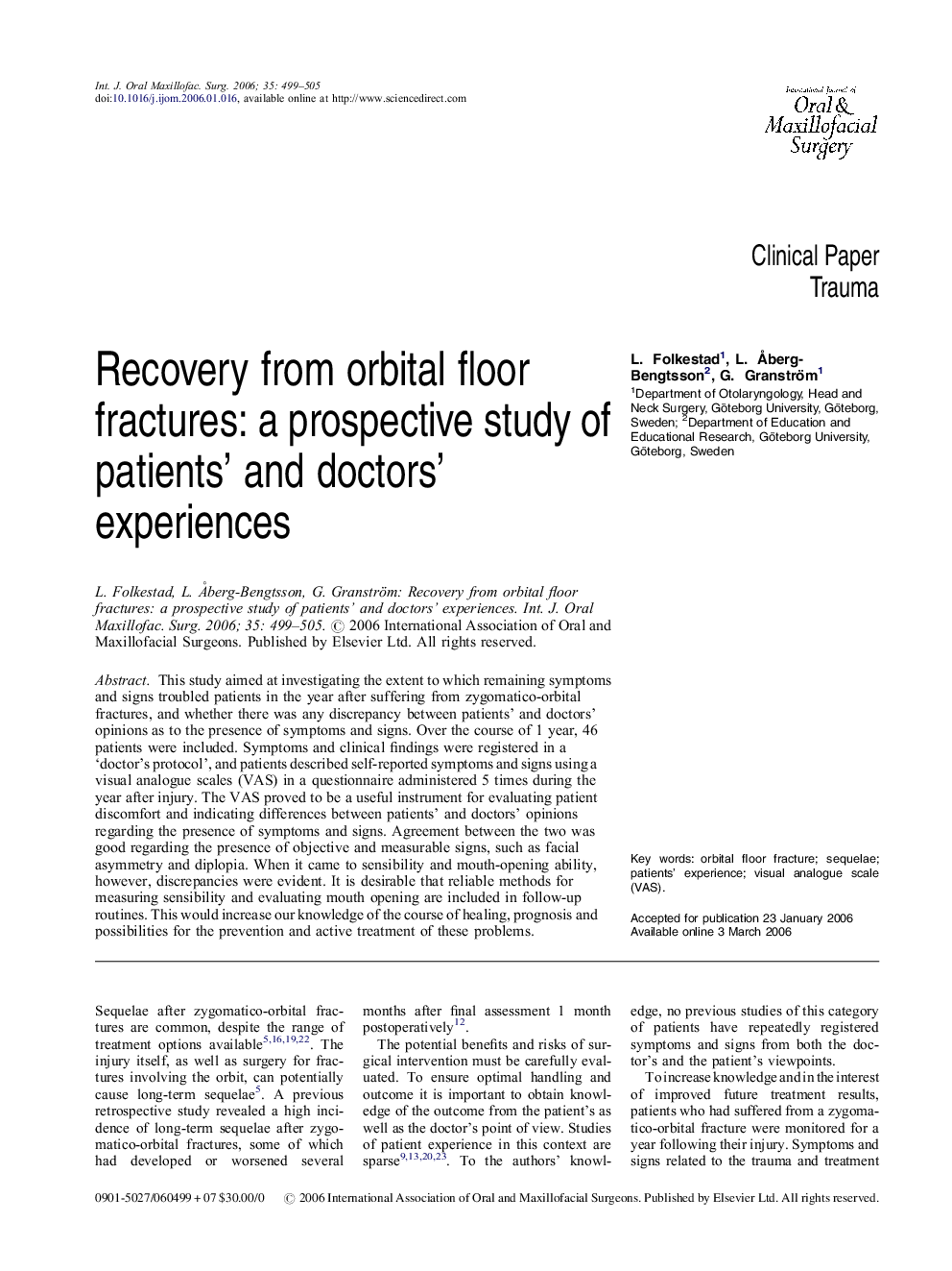 Recovery from orbital floor fractures: a prospective study of patients’ and doctors’ experiences