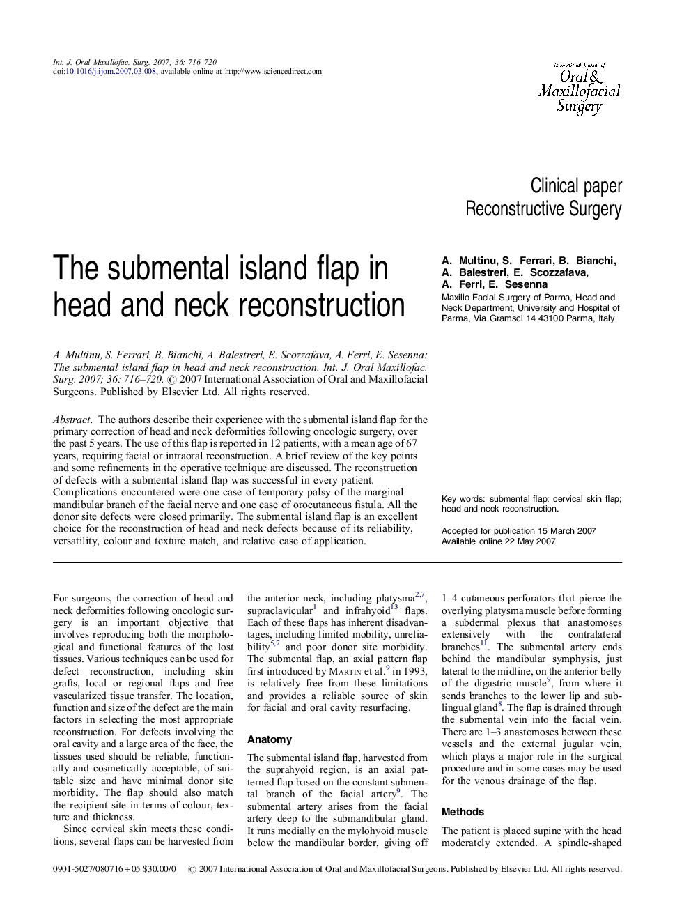 The submental island flap in head and neck reconstruction